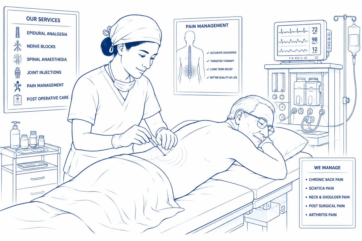 Cardiac Anaesthesiologist Doctors line diagram in Indore